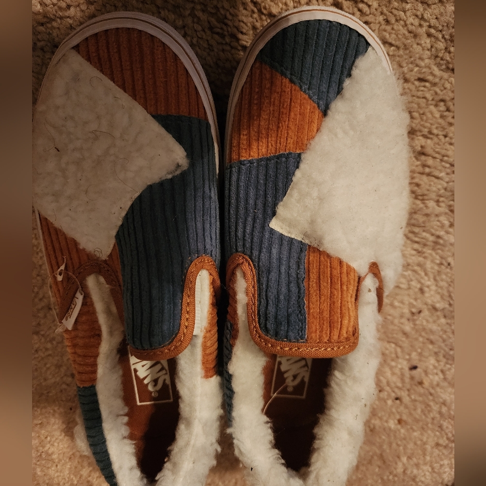 Vans Cozy Blue and Orange Slip-Ons